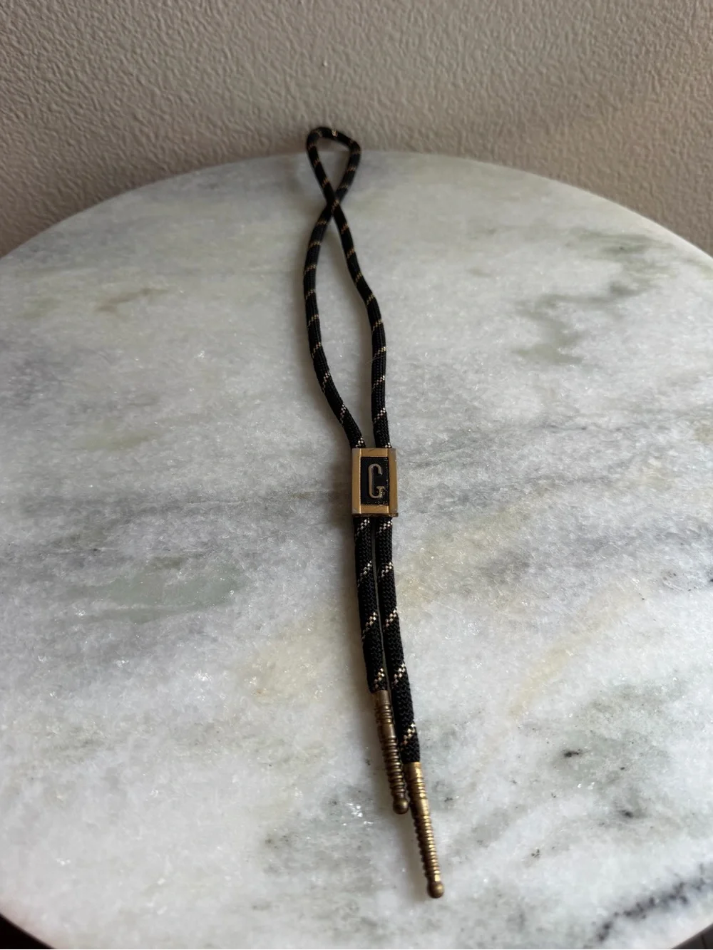 Vintage letter initial G bolo tie